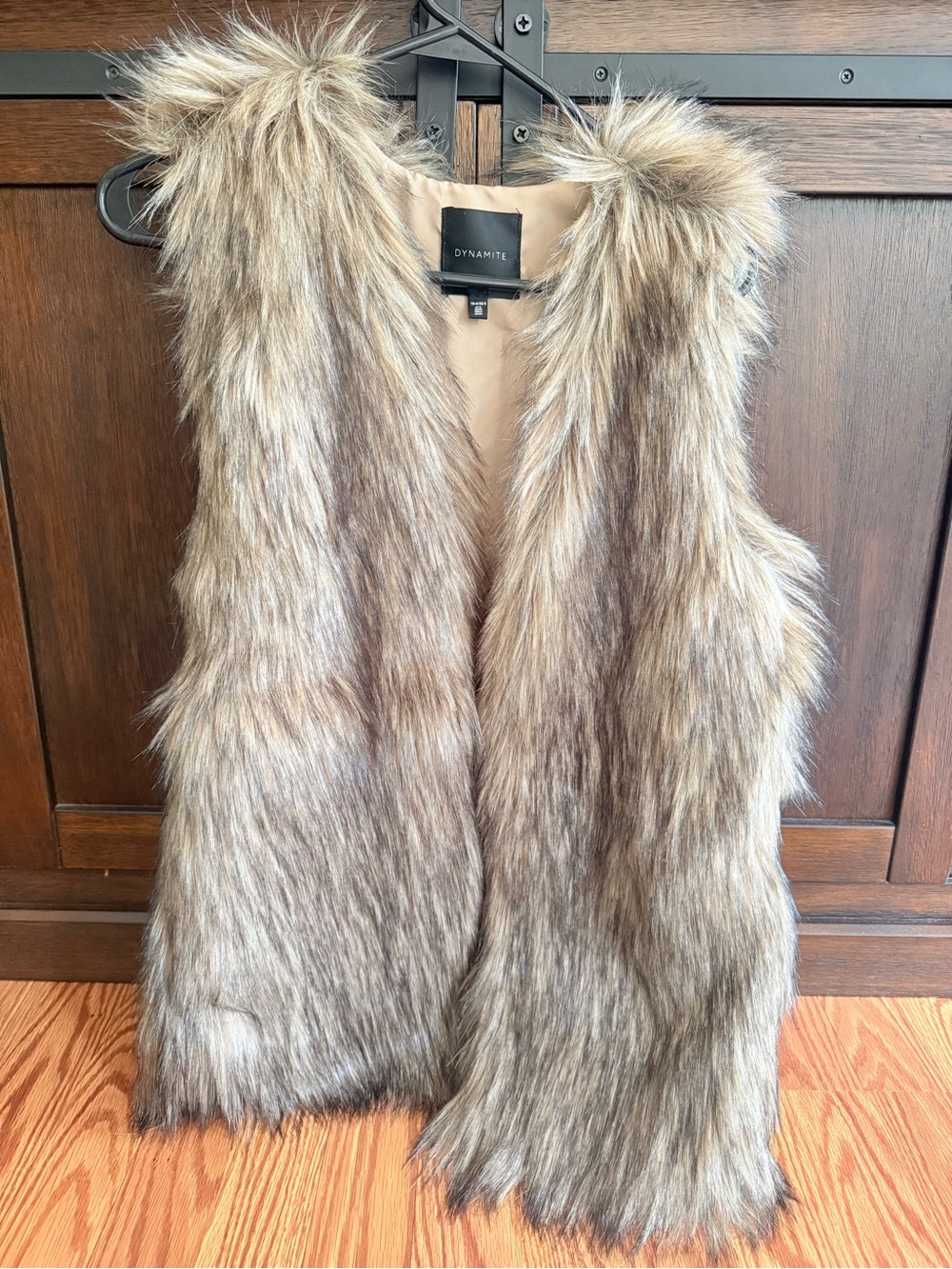 Dynamite Plush Faux Fur Vest in Taupe and Brown Tones